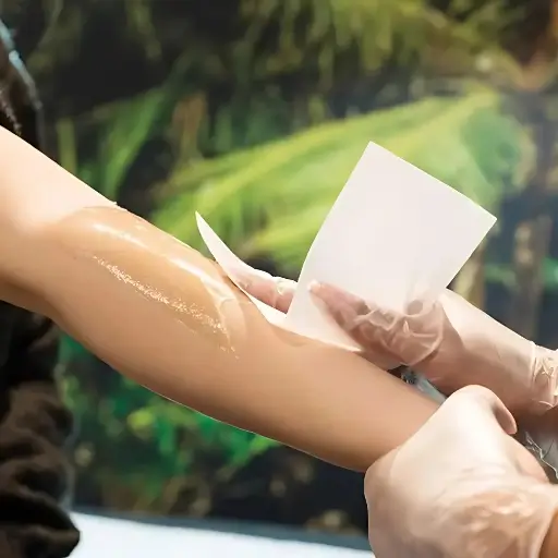 A close-up image of a person's arm being waxed at Bristol Beauty Line, a leading beauty salon in Bristol.