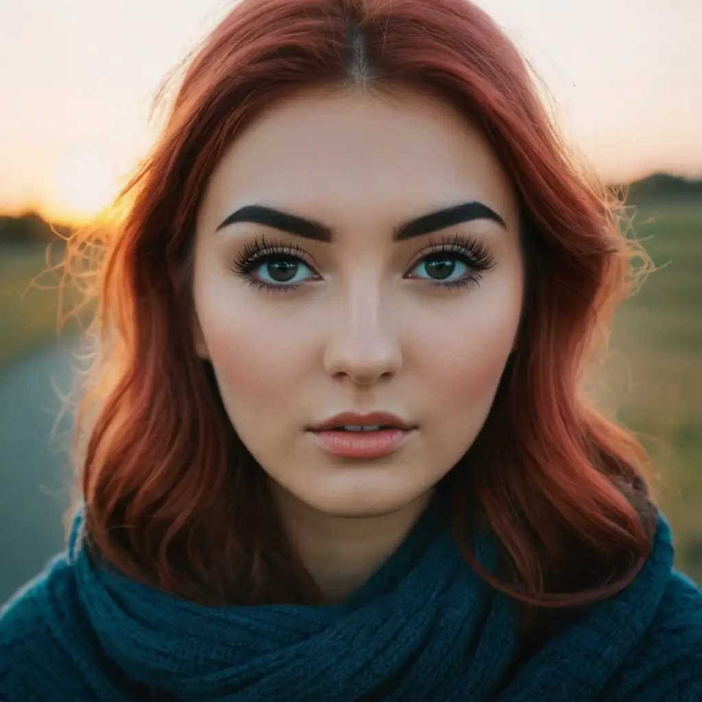 Illustration of perfectly shaped eyebrows and thick, defined lashes on a glowing face.